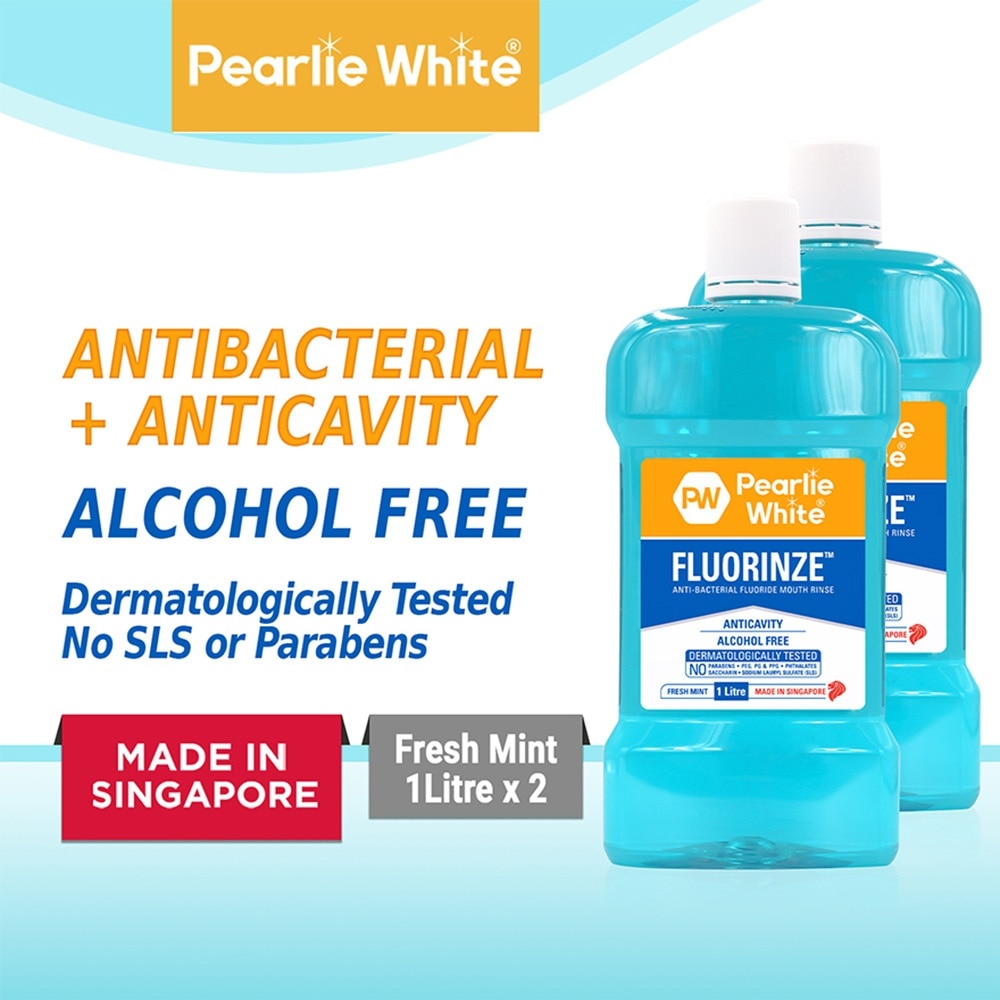 Fluorinze Anti Bacterial Fluoride Mouth Rinse Alcohol Free Refreshing Mint Flavour Twinpack 1L