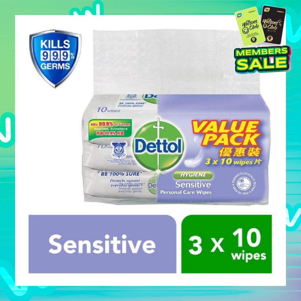 Anti-Bacterial Wet Wipes Sensitive 10s x 3 pack (Expiry: May`2026)