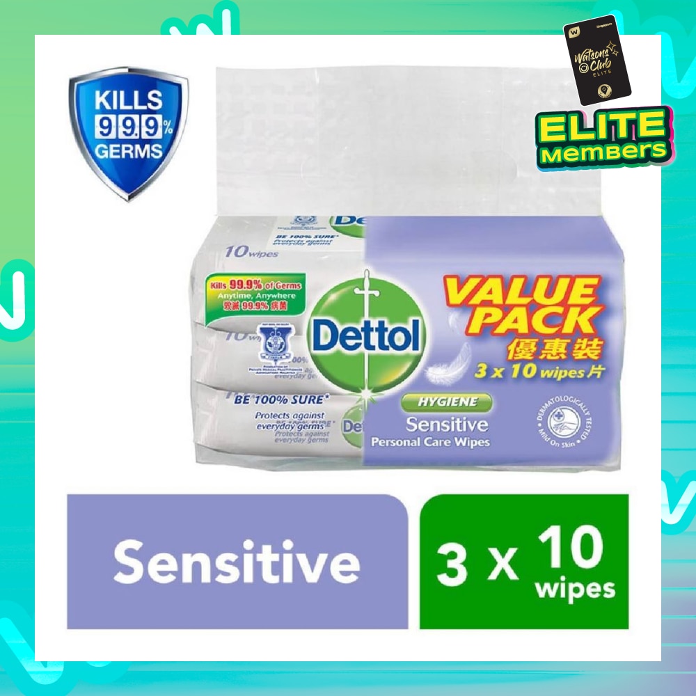 Anti-Bacterial Wet Wipes Sensitive 10s x 3 pack (Expiry: May`2026)