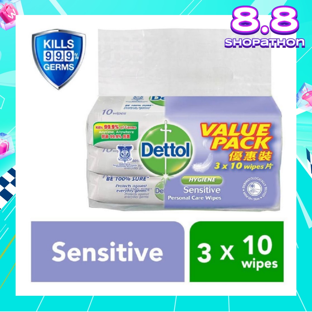 Anti-Bacterial Wet Wipes Sensitive 10s x 3 pack
