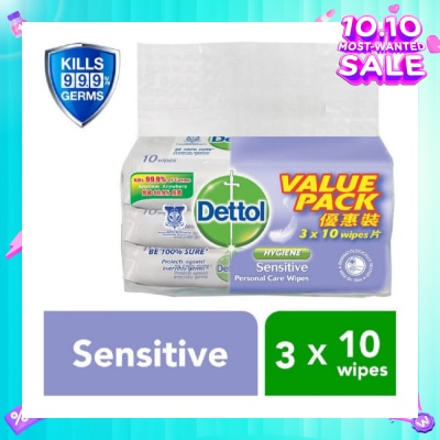 DETTOL Anti-Bacterial Wet Wipes Sensitive 10s x 3 pack (Expiry: May`2026)