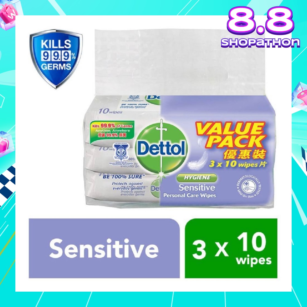Anti-Bacterial Wet Wipes Sensitive 10s x 3 pack