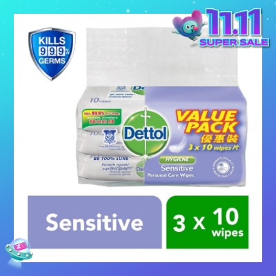 DETTOL Anti-Bacterial Wet Wipes Sensitive 10s x 3 pack (Expiry: May`2026)