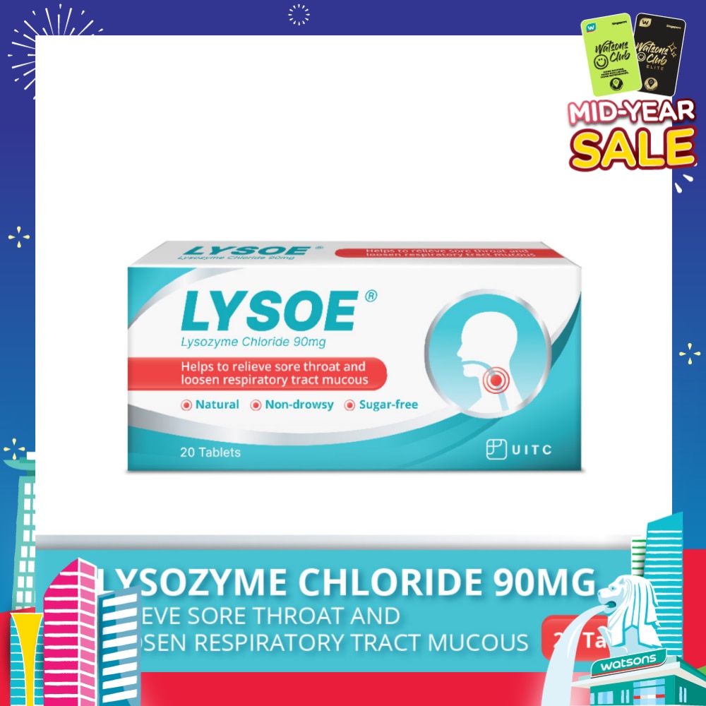 Lysozyme Chloride 90mg Tablet (To Helps Relieve Sore Throat & Loosen Respiratory Tract Mucous) 20s
