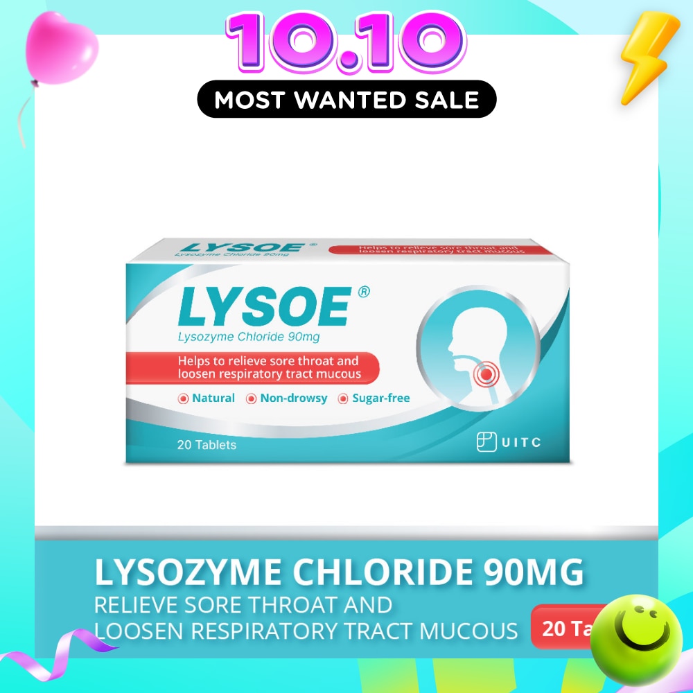 Lysozyme Chloride 90mg Tablet (To Helps Relieve Sore Throat & Loosen Respiratory Tract Mucous) 20s image