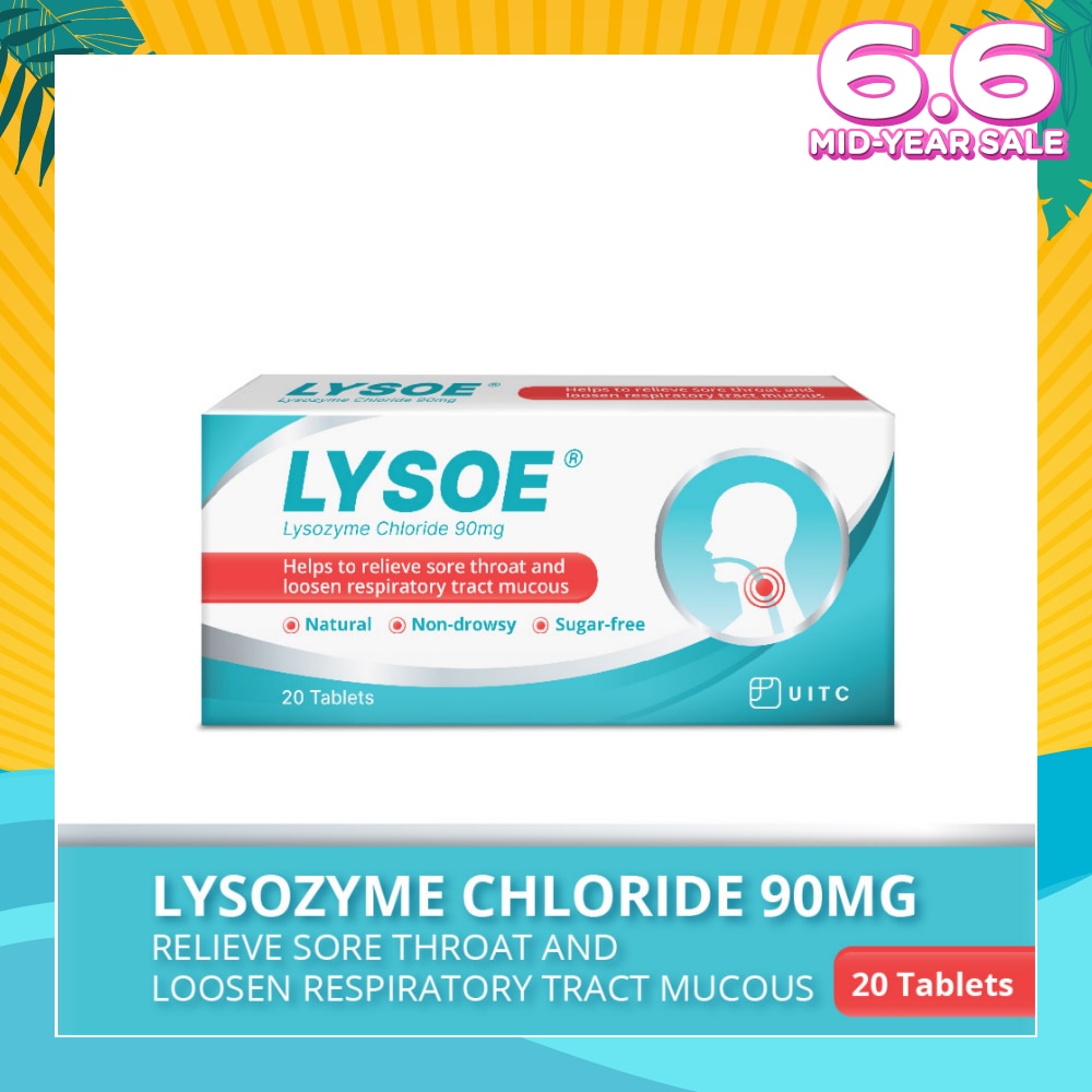Lysozyme Chloride 90mg Tablet (To Helps Relieve Sore Throat & Loosen Respiratory Tract Mucous) 20s