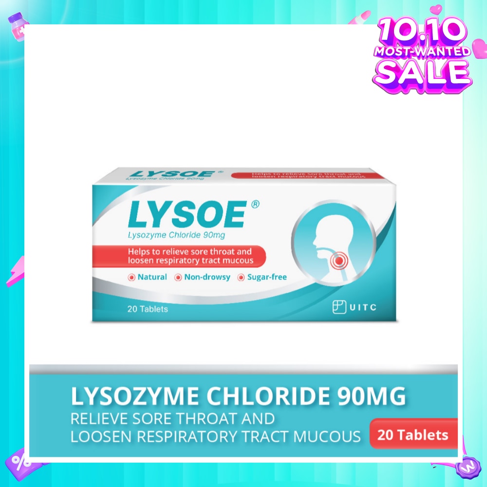 Lysozyme Chloride 90mg Tablet (To Helps Relieve Sore Throat & Loosen Respiratory Tract Mucous) 20s