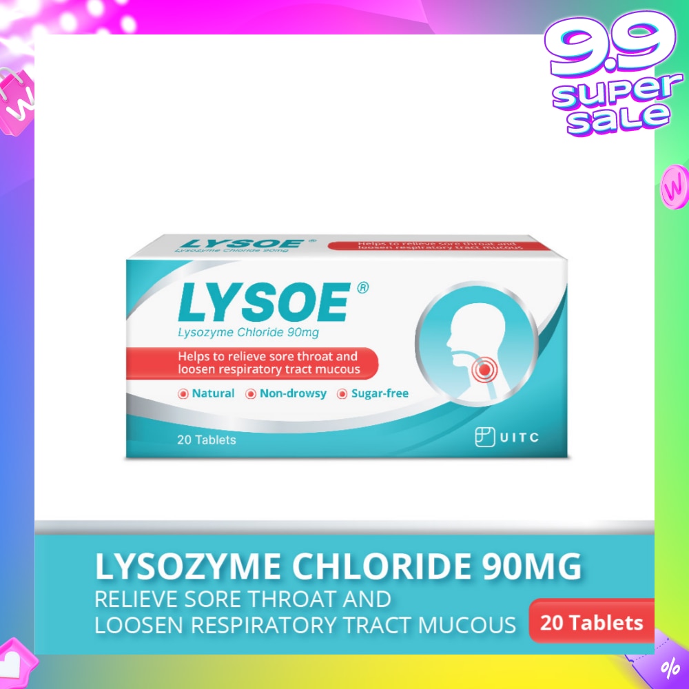 Lysozyme Chloride 90mg Tablet (To Helps Relieve Sore Throat & Loosen Respiratory Tract Mucous) 20s