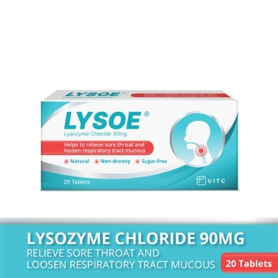 UITC Lysozyme Chloride 90mg Tablet (To Helps Relieve Sore Throat & Loosen Respiratory Tract Mucous) 20s