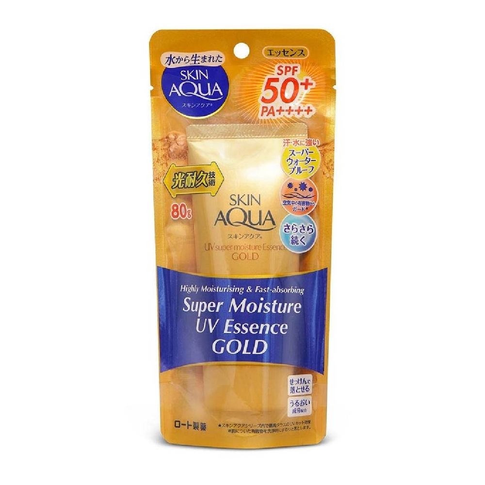 Skin Aqua Super Moisture UV Essence SPF50+ GOLD (Mild & Gentle Formula, Non-sticky, Allergen Defense technology, Fragrance Free) 80g