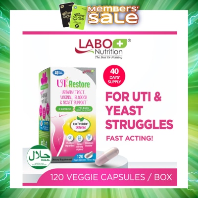 LABO NUTRITION - UTRestore Urinary Tract, Vaginal, Bladder & Yeast Support Dietary Supplement Veggie Capsules (With D-Mannose & EGCG Green Tea Extract) 120s