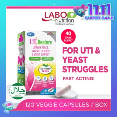 LABO NUTRITION UTRestore Urinary Tract, Vaginal, Bladder & Yeast Support Dietary Supplement Veggie Capsules (With D-Mannose & EGCG Green Tea Extract) 120s