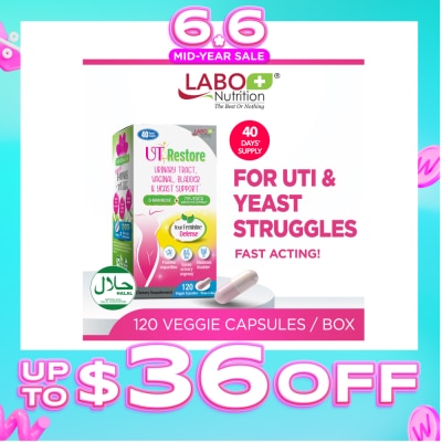 LABO NUTRITION - UTRestore Urinary Tract, Vaginal, Bladder & Yeast Support Dietary Supplement Veggie Capsules (With D-Mannose & EGCG Green Tea Extract) 120s