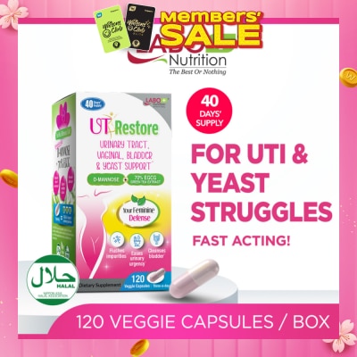 LABO NUTRITION UTRestore Urinary Tract, Vaginal, Bladder & Yeast Support Dietary Supplement Veggie Capsules (With D-Mannose & EGCG Green Tea Extract) 120s