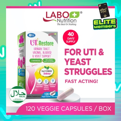 LABO NUTRITION UTRestore Urinary Tract, Vaginal, Bladder & Yeast Support Dietary Supplement Veggie Capsules (With D-Mannose & EGCG Green Tea Extract) 120s