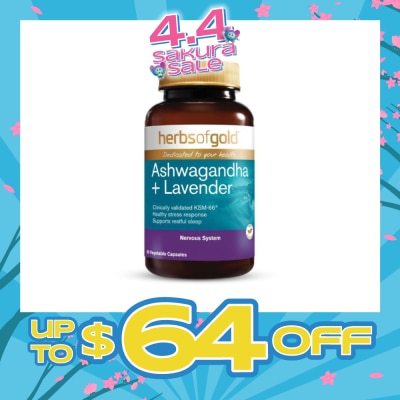 HERBS OF GOLD - Ashwagandha + Lavender Vegetable Capsule (For Mental Wellness, Stress Relief, Relaxation & Sleep) 60s