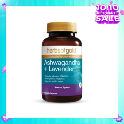 HERBS OF GOLD Ashwagandha + Lavender Vegetable Capsule (For Mental Wellness, Stress Relief, Relaxation & Sleep) 60s