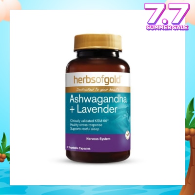 HERBS OF GOLD Ashwagandha + Lavender Vegetable Capsule (For Mental Wellness, Stress Relief, Relaxation & Sleep) 60s
