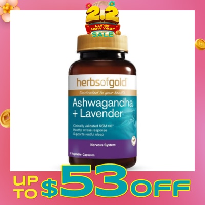HERBS OF GOLD Ashwagandha + Lavender Vegetable Capsule (For Mental Wellness, Stress Relief, Relaxation & Sleep) 60s