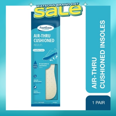 FOOTEASE BY WATSONS - Air-Thru Cushioned Insoles Unisex Pair (Comfort Care, Breathable & Ventilated Fabric) 1s