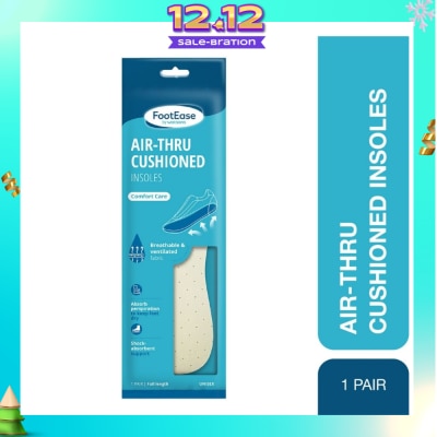 FOOTEASE BY WATSONS Air-Thru Cushioned Insoles Unisex Pair (Comfort Care, Breathable & Ventilated Fabric) 1s