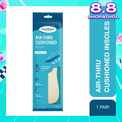FOOTEASE BY WATSONS Air-Thru Cushioned Insoles Unisex Pair (Comfort Care, Breathable & Ventilated Fabric) 1s