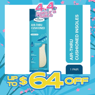 FOOTEASE BY WATSONS - Air-Thru Cushioned Insoles Unisex Pair (Comfort Care, Breathable & Ventilated Fabric) 1s