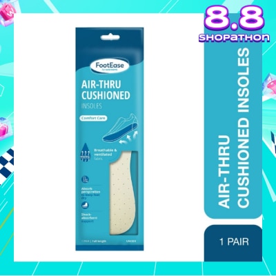 FOOTEASE BY WATSONS Air-Thru Cushioned Insoles Unisex Pair (Comfort Care, Breathable & Ventilated Fabric) 1s