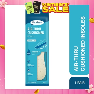 FOOTEASE BY WATSONS Air-Thru Cushioned Insoles Unisex Pair (Comfort Care, Breathable & Ventilated Fabric) 1s