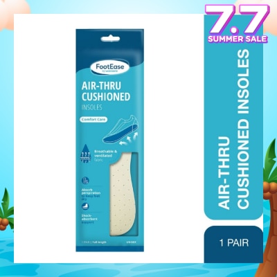FOOTEASE BY WATSONS Air-Thru Cushioned Insoles Unisex Pair (Comfort Care, Breathable & Ventilated Fabric) 1s