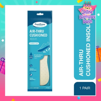 FOOTEASE BY WATSONS Air-Thru Cushioned Insoles Unisex Pair (Comfort Care, Breathable & Ventilated Fabric) 1s