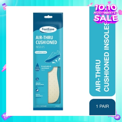 FOOTEASE BY WATSONS Air-Thru Cushioned Insoles Unisex Pair (Comfort Care, Breathable & Ventilated Fabric) 1s