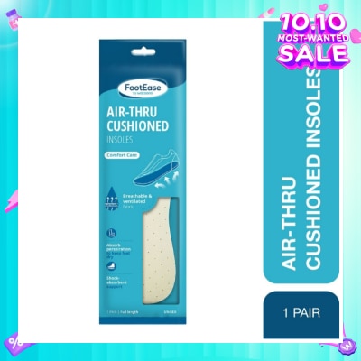 FOOTEASE BY WATSONS Air-Thru Cushioned Insoles Unisex Pair (Comfort Care, Breathable & Ventilated Fabric) 1s