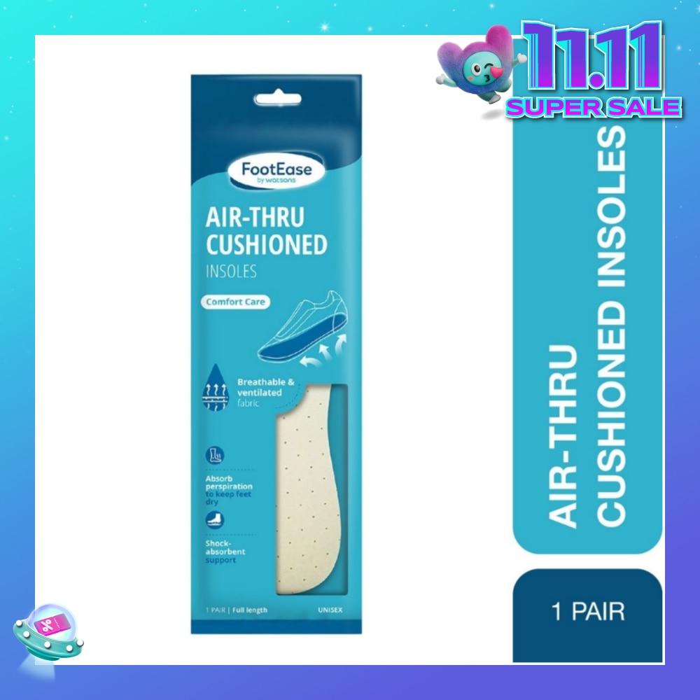 Air-Thru Cushioned Insoles Unisex Pair (Comfort Care, Breathable & Ventilated Fabric) 1s