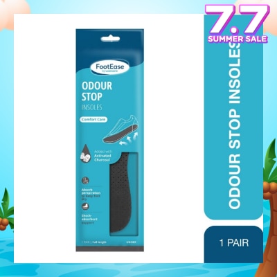 FOOTEASE BY WATSONS Odour Stop Insoles Unisex Pair (Comfort Care & Activated Charcoal) 1s