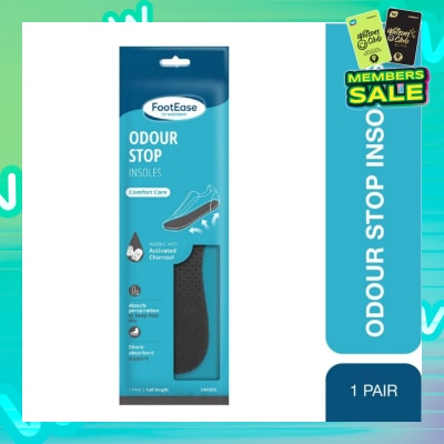 FOOTEASE BY WATSONS Odour Stop Insoles Unisex Pair (Comfort Care & Activated Charcoal) 1s