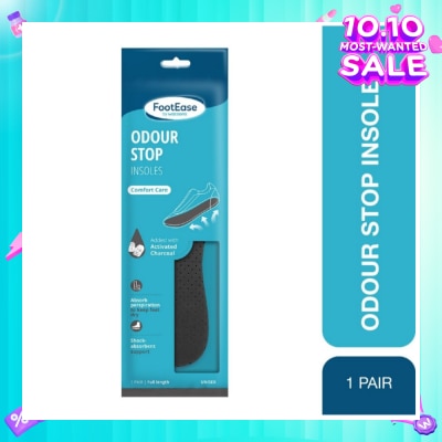 FOOTEASE BY WATSONS Odour Stop Insoles Unisex Pair (Comfort Care & Activated Charcoal) 1s