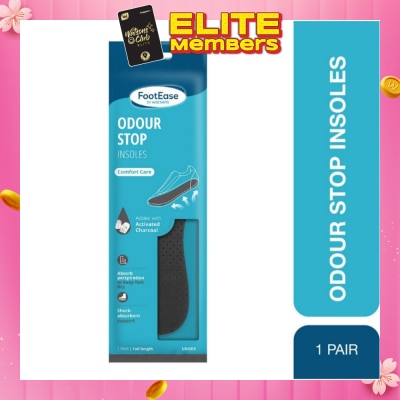 FOOTEASE BY WATSONS Odour Stop Insoles Unisex Pair (Comfort Care & Activated Charcoal) 1s