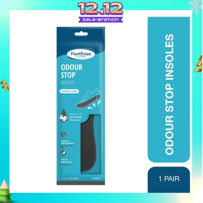 FOOTEASE BY WATSONS Odour Stop Insoles Unisex Pair (Comfort Care & Activated Charcoal) 1s