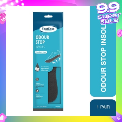 FOOTEASE BY WATSONS Odour Stop Insoles Unisex Pair (Comfort Care & Activated Charcoal) 1s