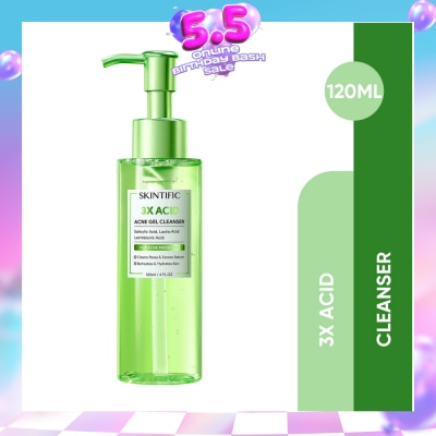 SKINTIFIC - 3X Acid Acne Gel Cleanser (To Cleans Pores & Excess Sebums, Hydrates Skin & Refreshes) 120ml