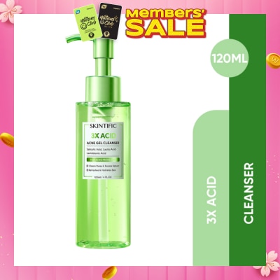 SKINTIFIC 3X Acid Acne Gel Cleanser (To Cleans Pores & Excess Sebums, Hydrates Skin & Refreshes) 120ml