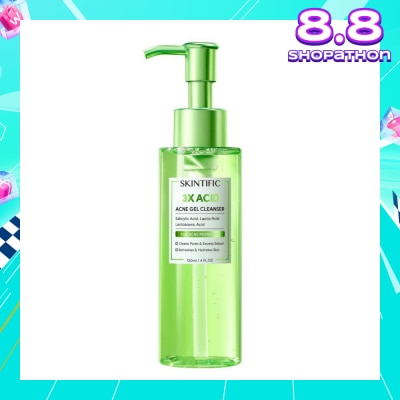 SKINTIFIC 3X Acid Acne Gel Cleanser (To Cleans Pores & Excess Sebums, Hydrates Skin & Refreshes) 120ml