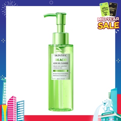 SKINTIFIC 3X Acid Acne Gel Cleanser (To Cleans Pores & Excess Sebums, Hydrates Skin & Refreshes) 120ml