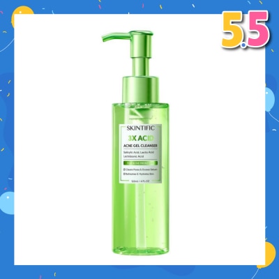 SKINTIFIC 3X Acid Acne Gel Cleanser (To Cleans Pores & Excess Sebums, Hydrates Skin & Refreshes) 120ml