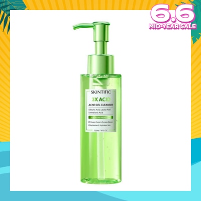 SKINTIFIC 3X Acid Acne Gel Cleanser (To Cleans Pores & Excess Sebums, Hydrates Skin & Refreshes) 120ml