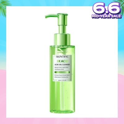 SKINTIFIC 3X Acid Acne Gel Cleanser (To Cleans Pores & Excess Sebums, Hydrates Skin & Refreshes) 120ml