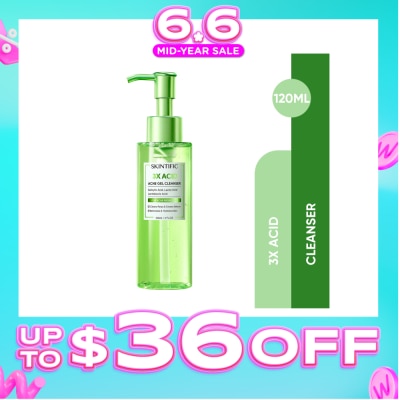 SKINTIFIC - 3X Acid Acne Gel Cleanser (To Cleans Pores & Excess Sebums, Hydrates Skin & Refreshes) 120ml