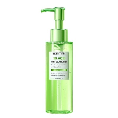 SKINTIFIC 3X Acid Acne Gel Cleanser (To Cleans Pores & Excess Sebums, Hydrates Skin & Refreshes) 120ml