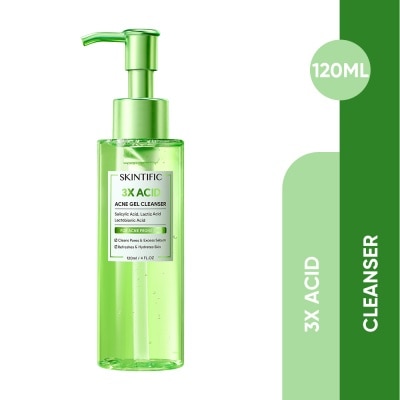 SKINTIFIC 3X Acid Acne Gel Cleanser (To Cleans Pores & Excess Sebums, Hydrates Skin & Refreshes) 120ml